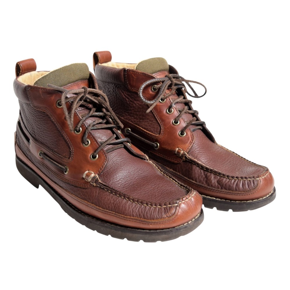 LL Bean Allagash Handsewn Chukka Boots Men's Sz 13 D Brown Bison Leather Moc Toe